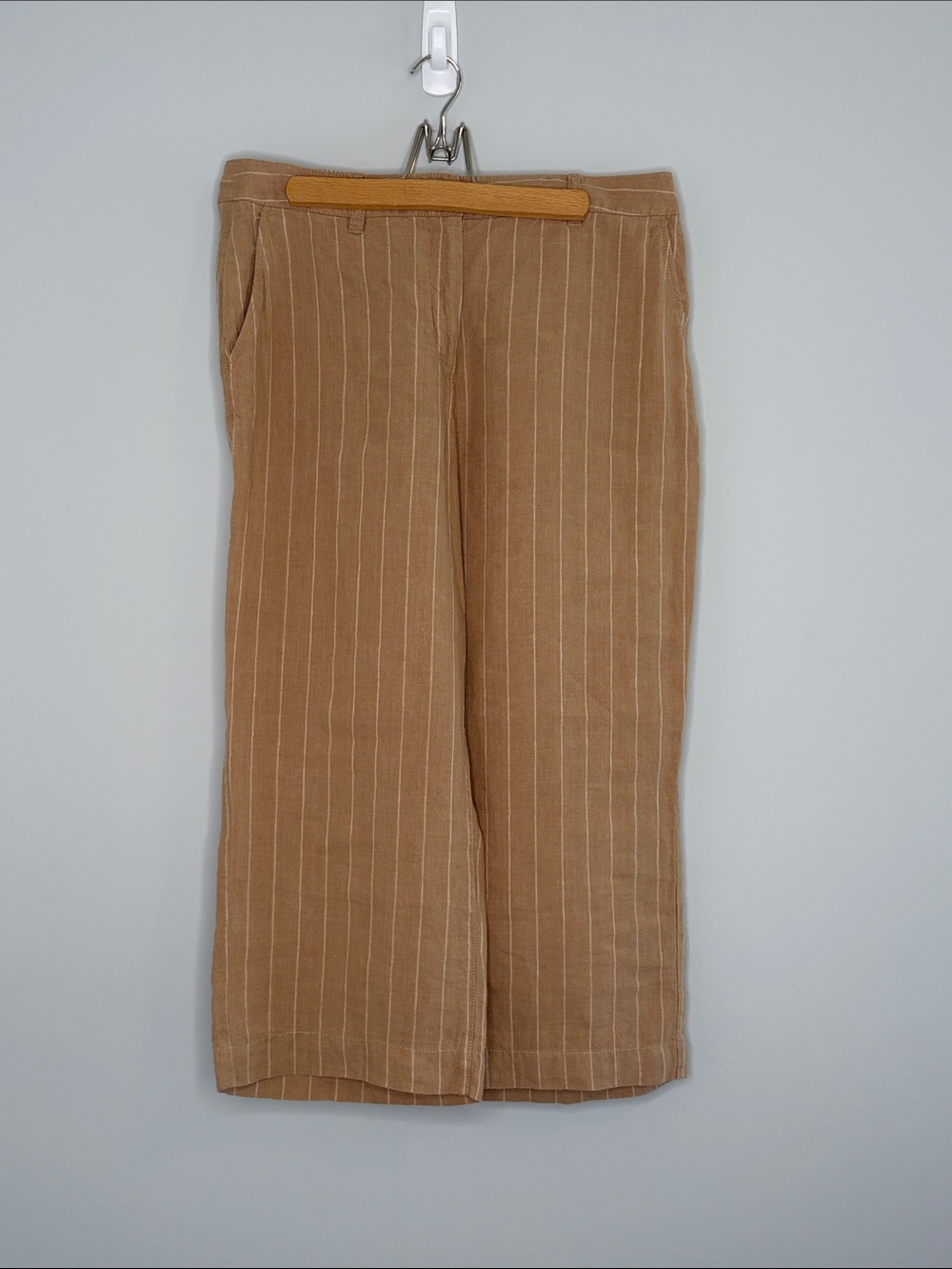 Olsen Cropped Tan Pinstripe Wide-Leg Trouser Linen Pants Size S-M/8